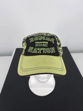 Zumba Wear Miami Nation Hat OS Black Neon Lime Green Doodle Camp Cap